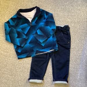 Toddler Boy Fleece Jacket, Denim 3 Piece Bundle Outfit 18-24